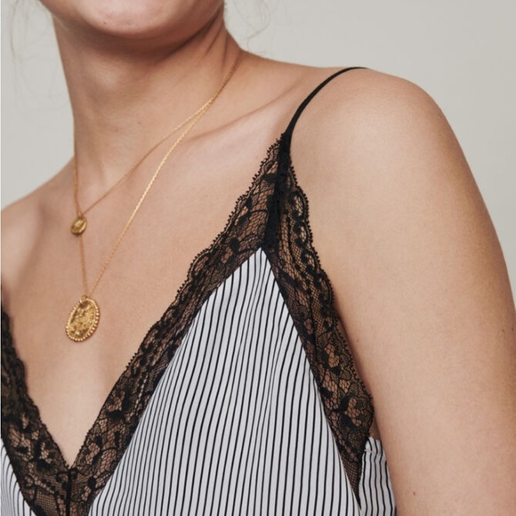 MAJE STRIPED CAMISOLE WITH LACE TRIM. SIZE 2. NEVER WORN - Picture 4 of 6